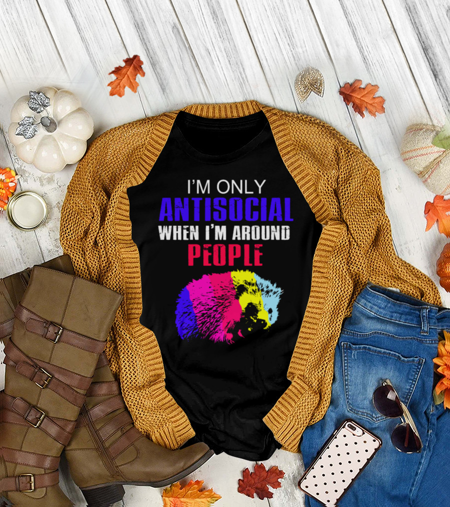 I'm Only Antisocial When I'm Around People Hedgehog Retro 70s Vintage Animal Lover T-Shirt