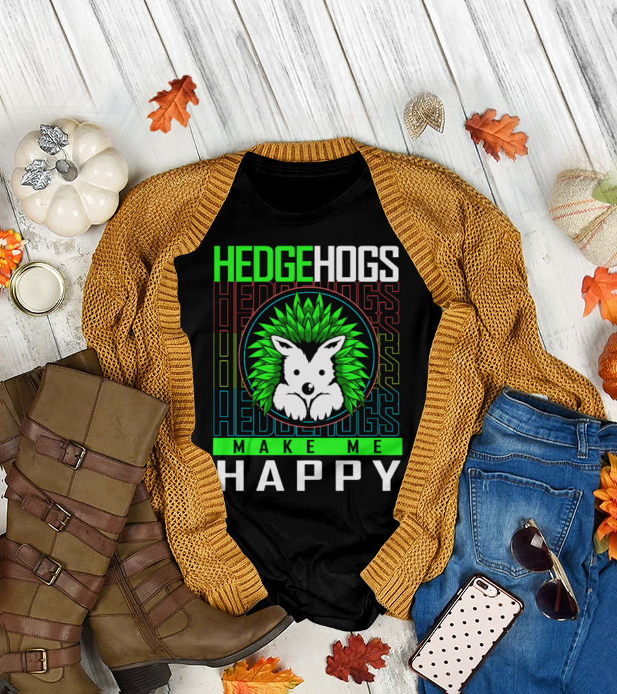 Hedgehogs Make Me Happy Retro 70s Vintage Animal Lover T-Shirt