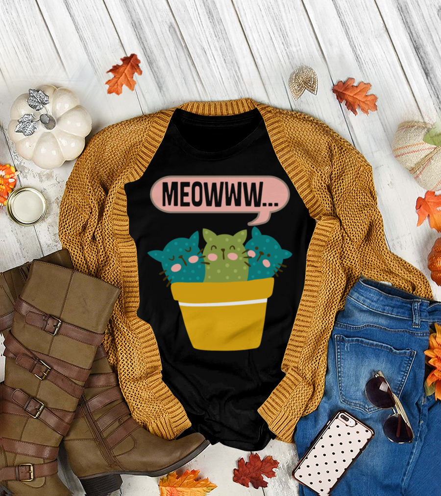 Meowww Kitty Cat Cactus Gardening T-Shirt