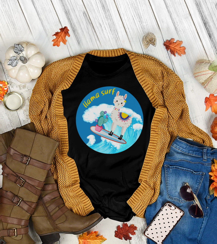 Llama Surf Catch the Wave Cactus Surfing Lama T-Shirt
