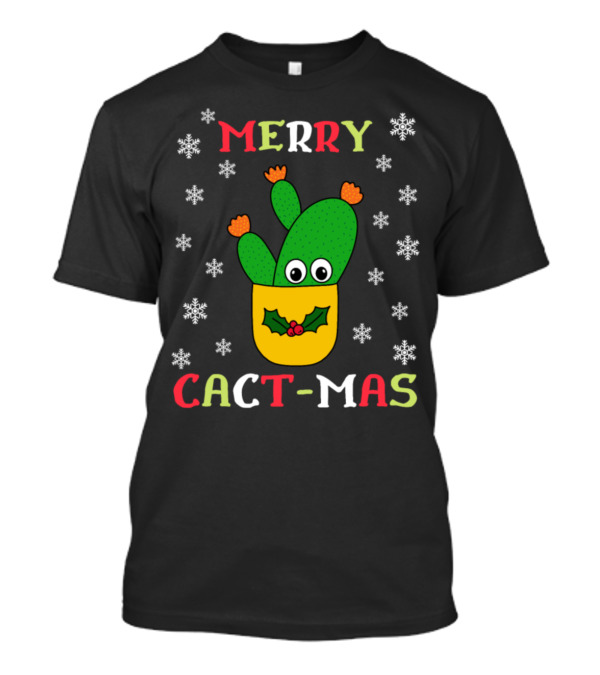 Merry Cact-Mas Opuntia Microdasys Cactus With Holly And Snowflakes T-Shirt