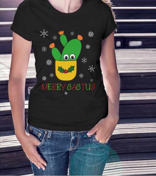 Merry Cactus Snowflakes Opuntia Microdasys Cactus In Pot T-Shirt