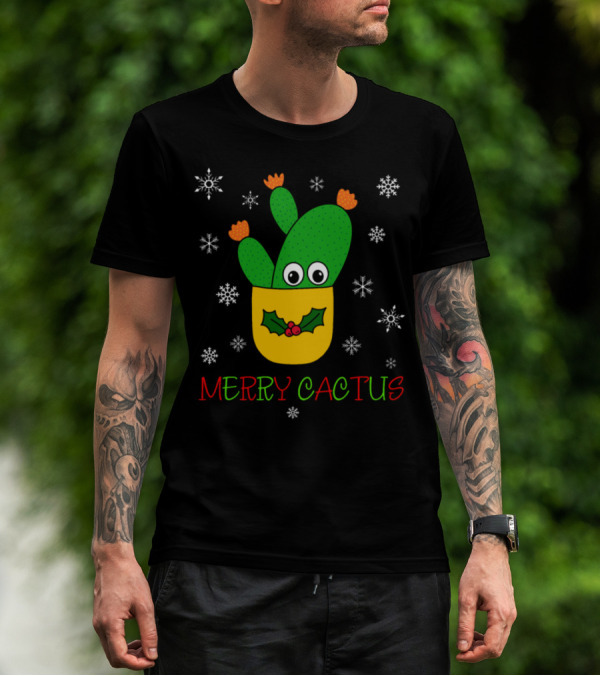 Merry Cactus Snowflakes Opuntia Microdasys Cactus In Pot T-Shirt