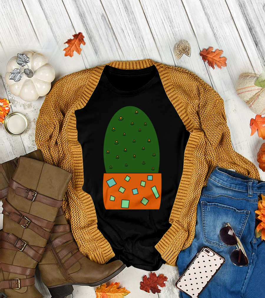 Modern Beavertail Cactus with Geometric Pattern on Planter T-Shirt