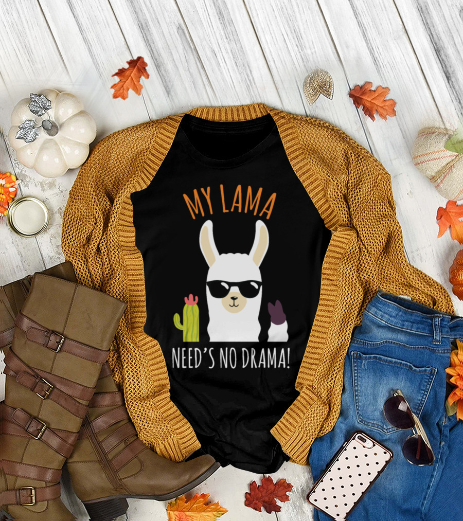 My Llama Needs No Drama Sunglasses Cactus Fun T-Shirt