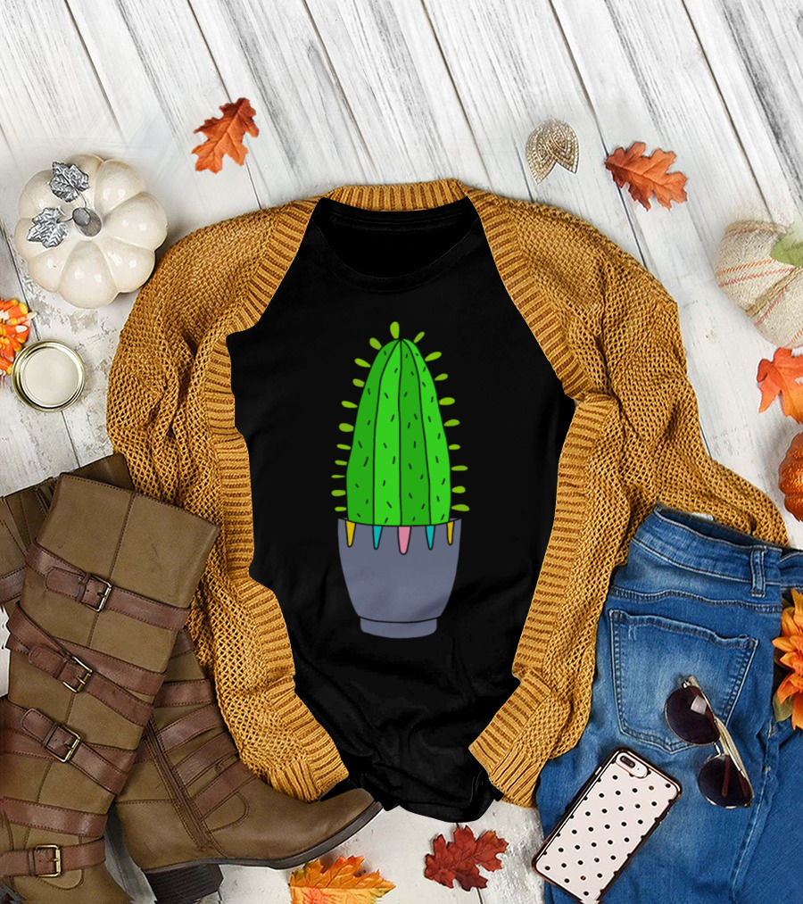 Nice Cactus in Colorful Tipped Purple Pot T-Shirt
