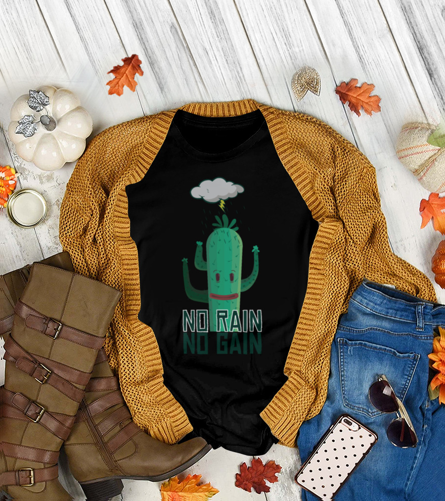 No Rain No Gain Cactus Cloud Lightning T-Shirt