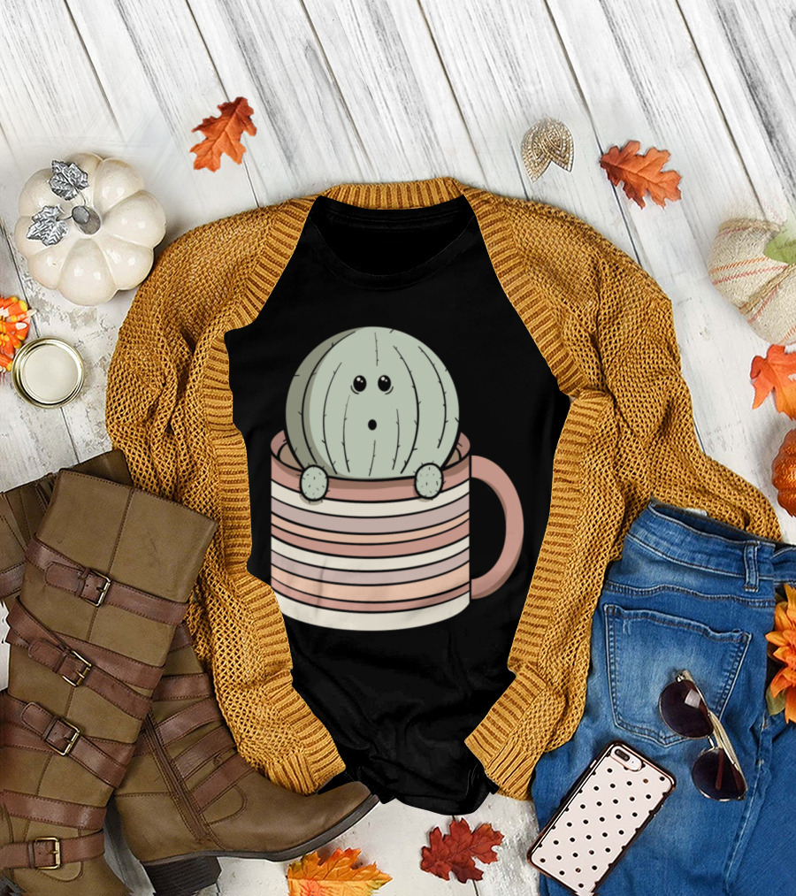Over Caffeinated Cactus Mug with Striped T-Shirt