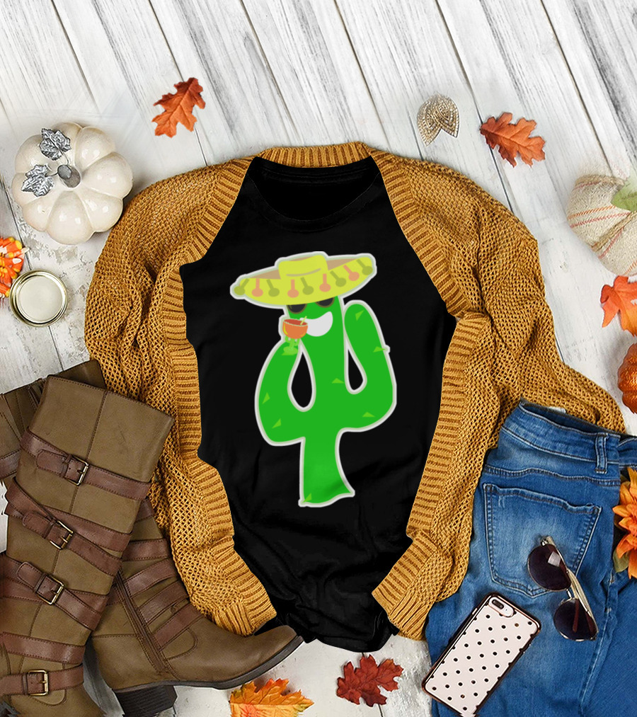 Party Cactus with Sombrero and Drink T-Shirt