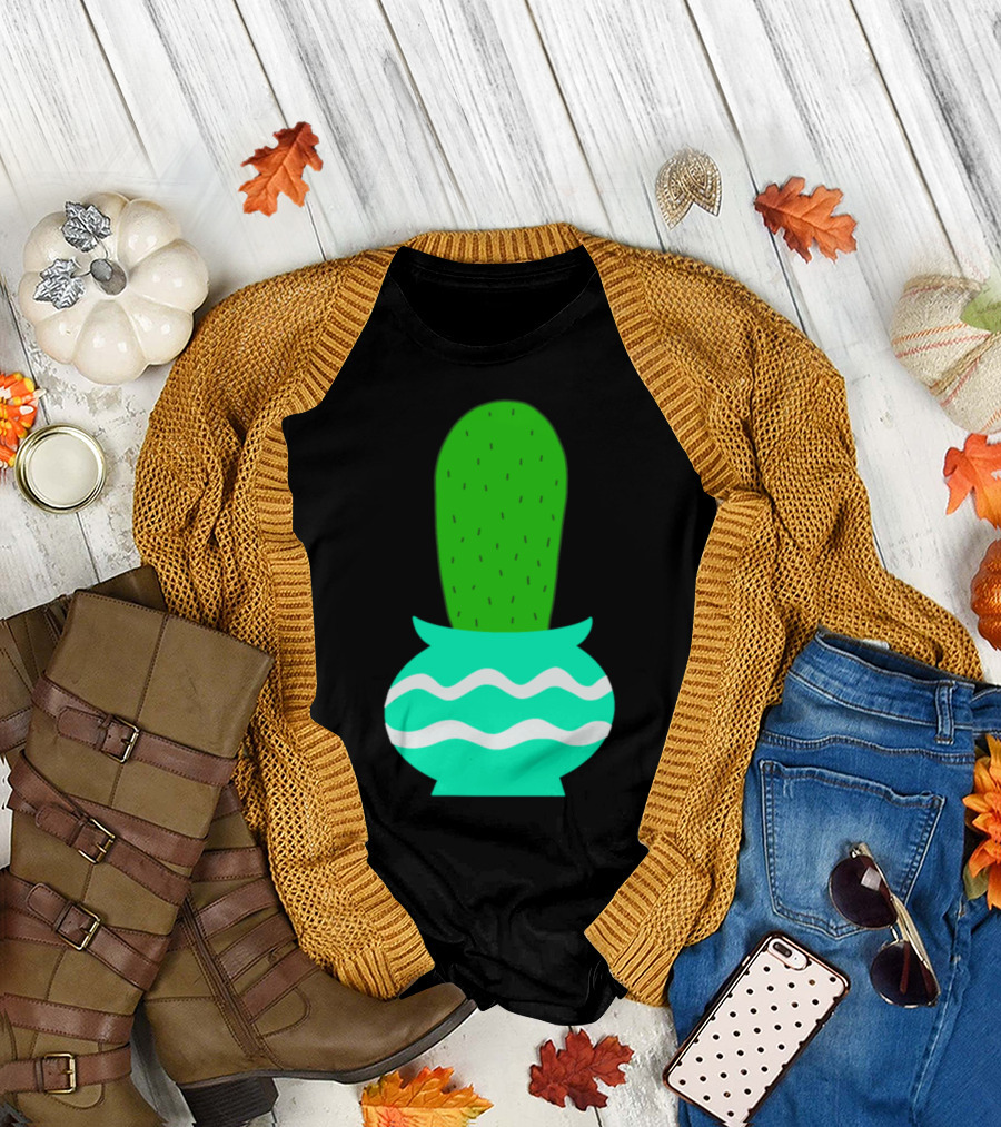 Plain Thumbup Cactus Pot with Wavy Lines T-Shirt