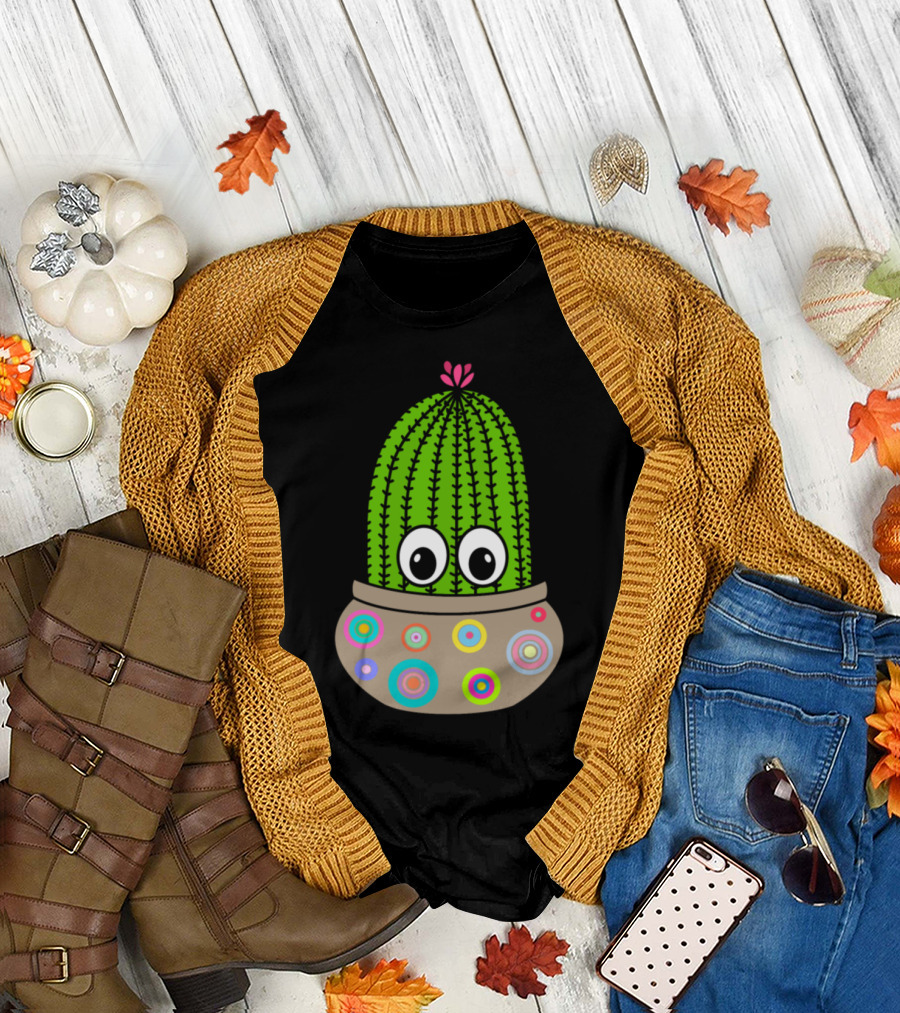 Colorful Potted Saguaro With Cute Jar and Big Eyes T-Shirt