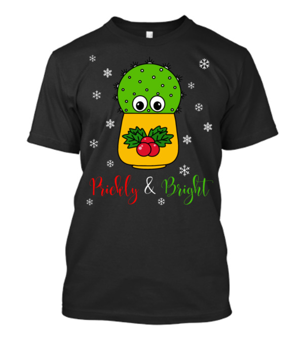 Prickly And Bright Cute Cactus With Snowflakes And Holiday Berries T-Shirt