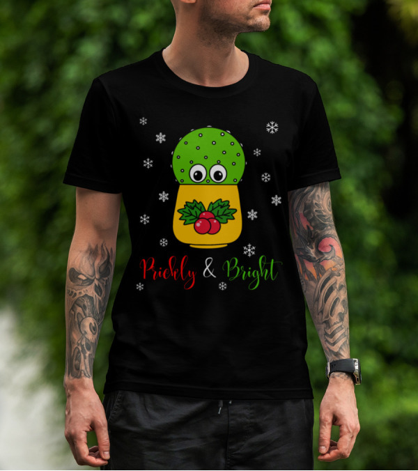 Prickly And Bright Cute Cactus With Snowflakes And Holiday Berries T-Shirt