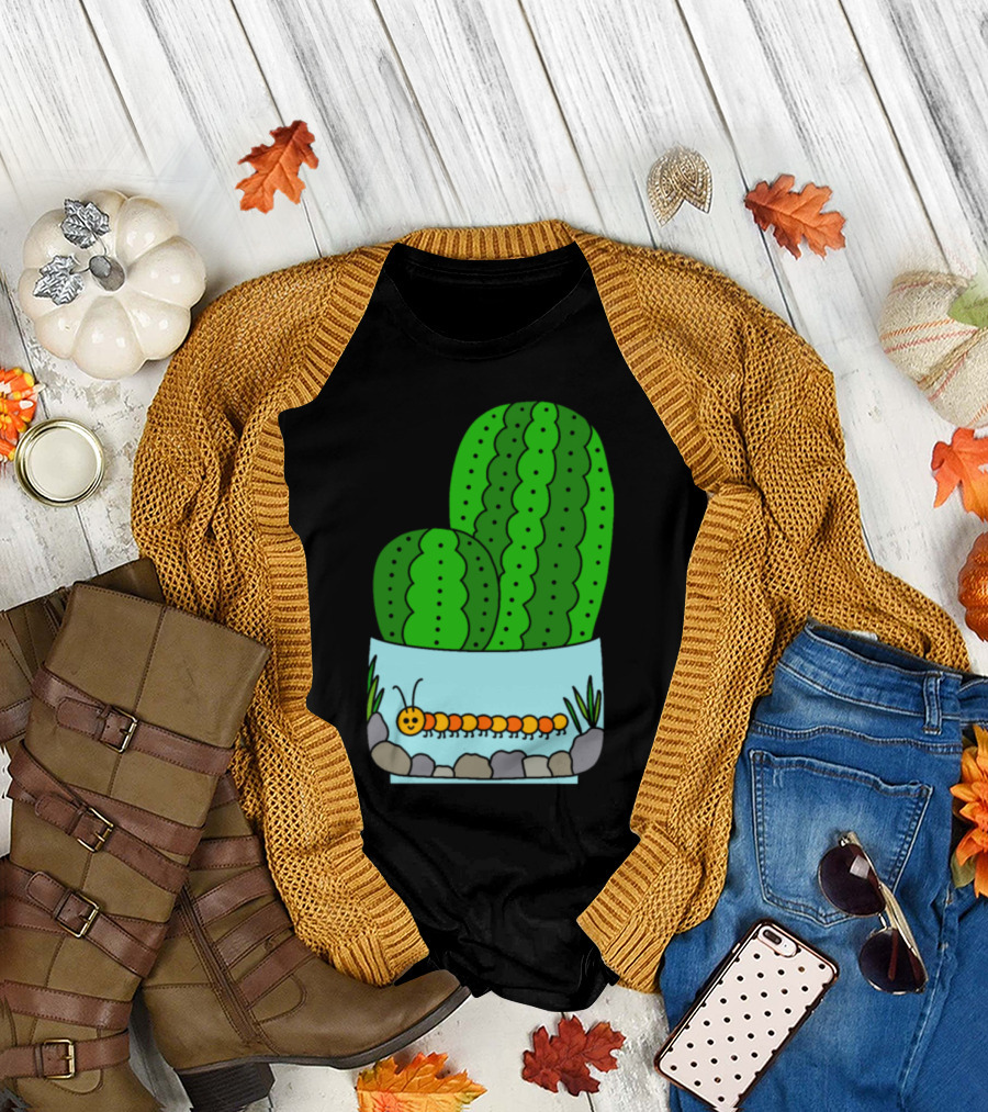 Prickly Pear Cacti in Caterpillar Planter Pot T-Shirt