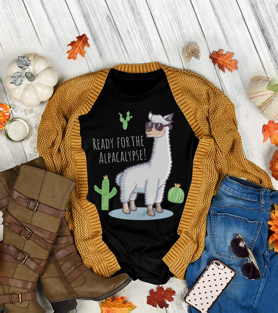 Ready For The Alpacalypse Funny Llama Lover Cactus Cool Llama with Sunglasses T-Shirt