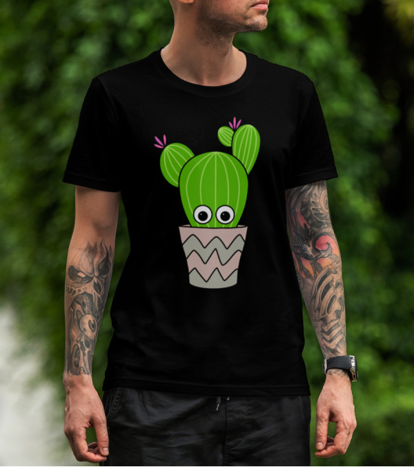 Round Cactus Eyes In Zigzag Pattern Pot T-Shirt