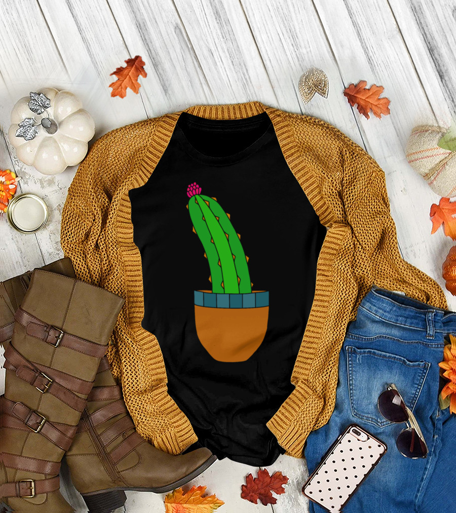 Cactus with Pink Flower in Brown Pot T-Shirt