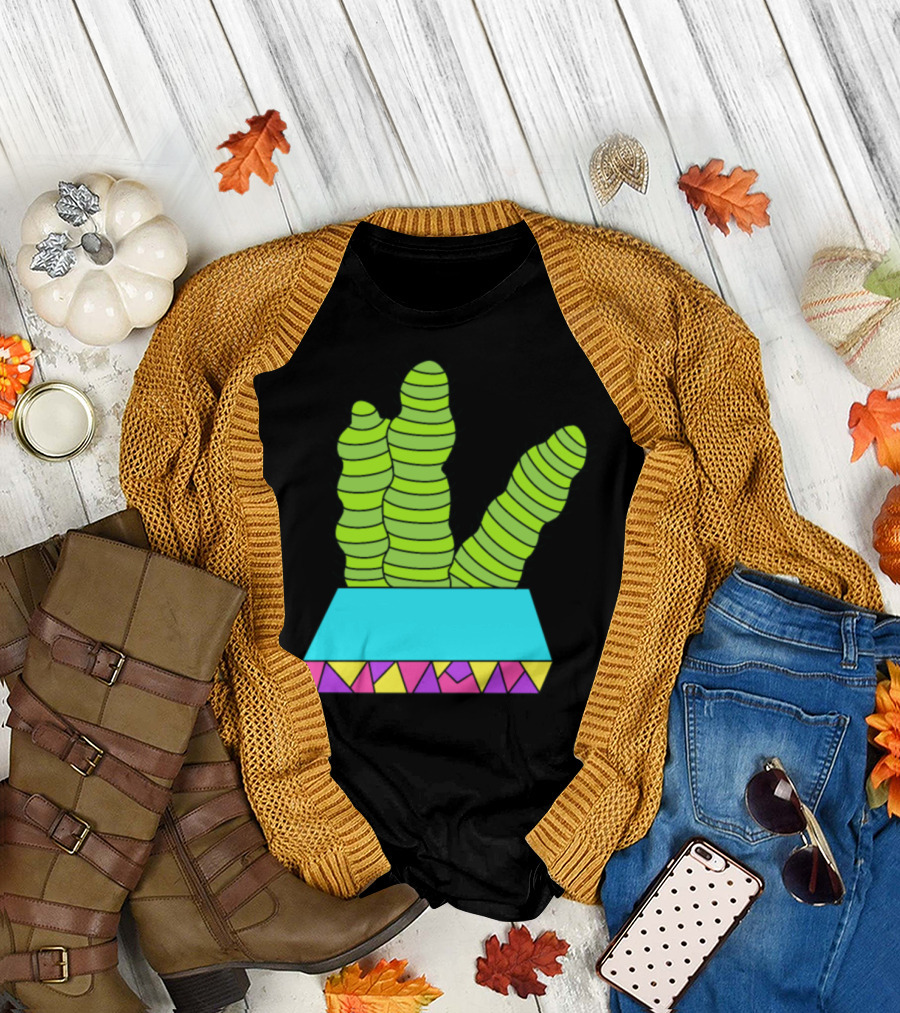 Spaceworm Cactuses Geometric Planter T-Shirt