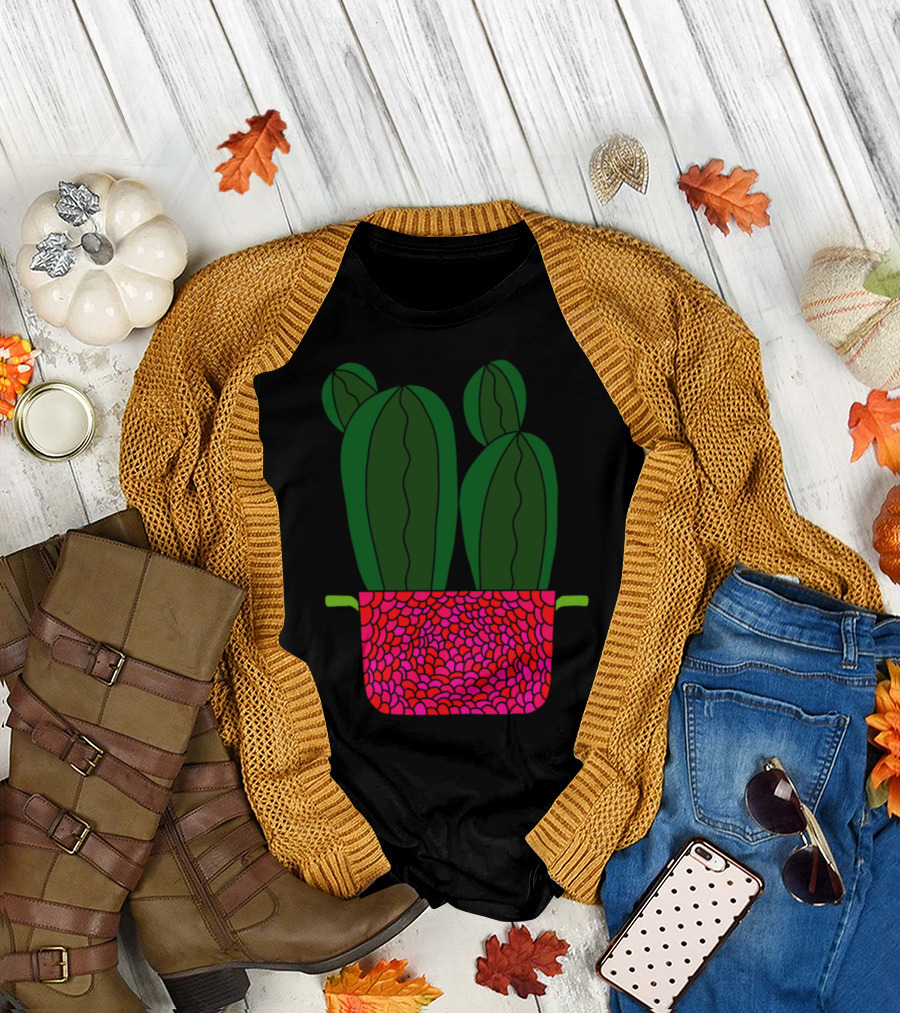 Spiky Cacti In Raspberry Pot T-Shirt