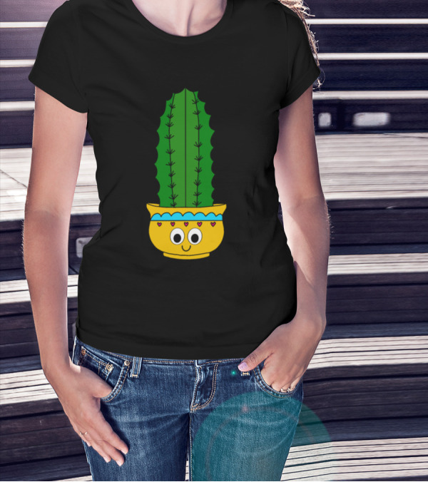 Spiky Cactus In Happy Heart-Eyed Pot T-Shirt