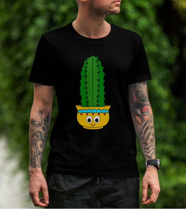 Spiky Cactus In Happy Heart-Eyed Pot T-Shirt
