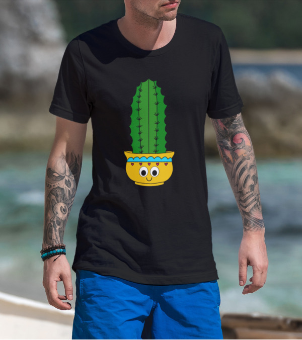 Spiky Cactus In Happy Heart-Eyed Pot T-Shirt
