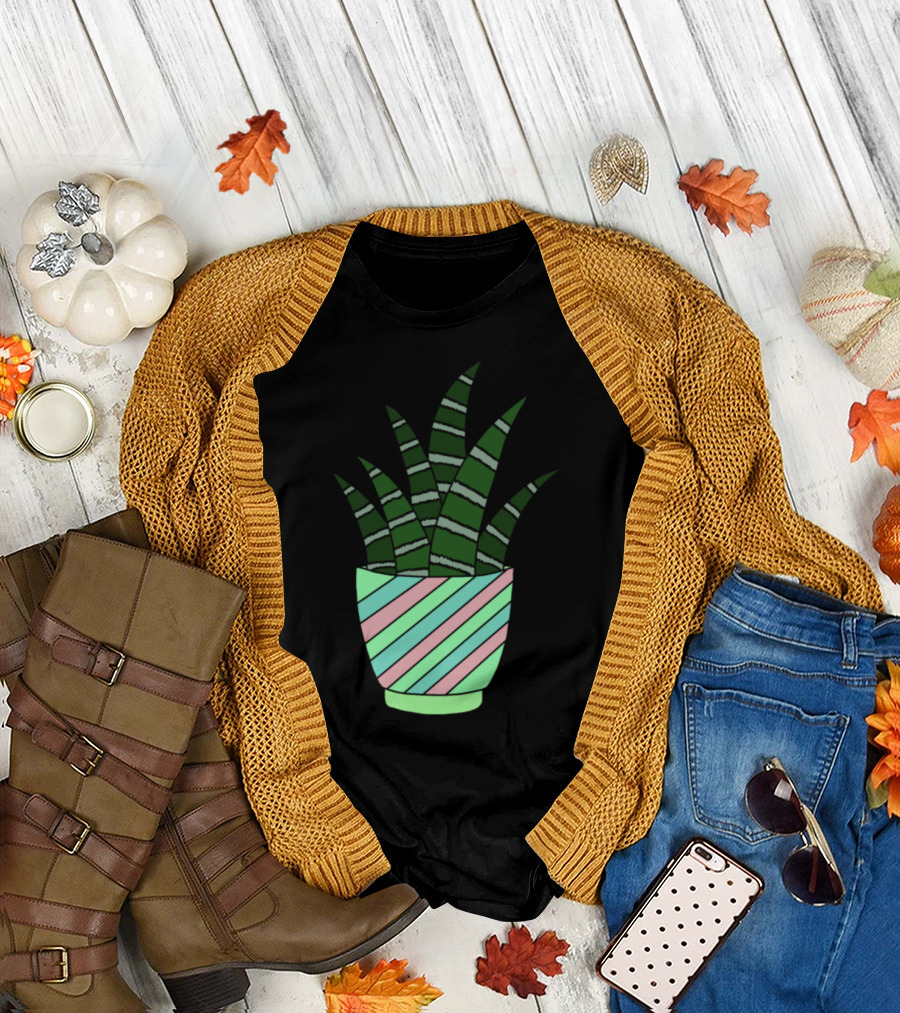 Succulent Dream Pot Striped Green Pink Mint Planter T-Shirt