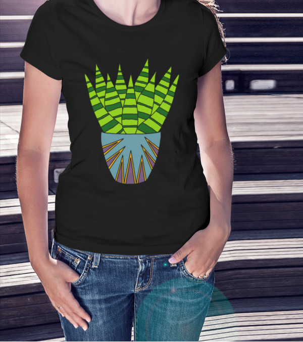 Succulent Cluster In Geometric Triangle-patterned Pot T-Shirt