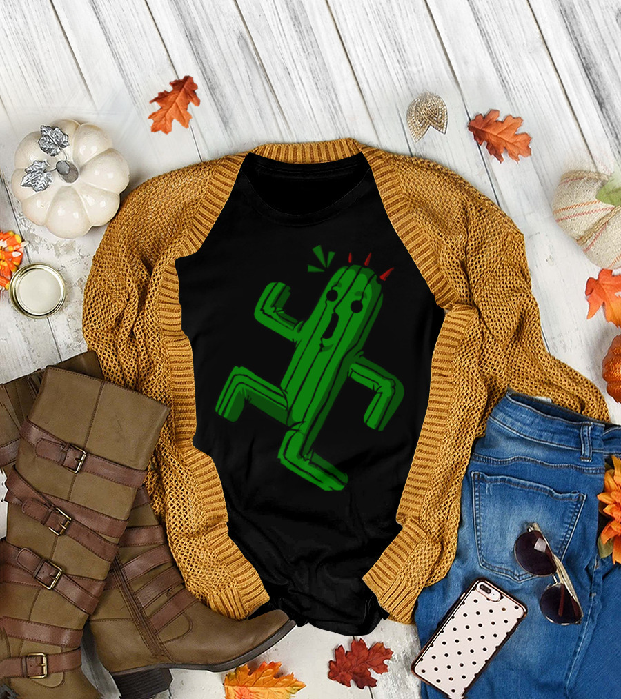 Surprise Its A Cactuar Iconic Green Character with Red Spikes and Expression T-Shirt