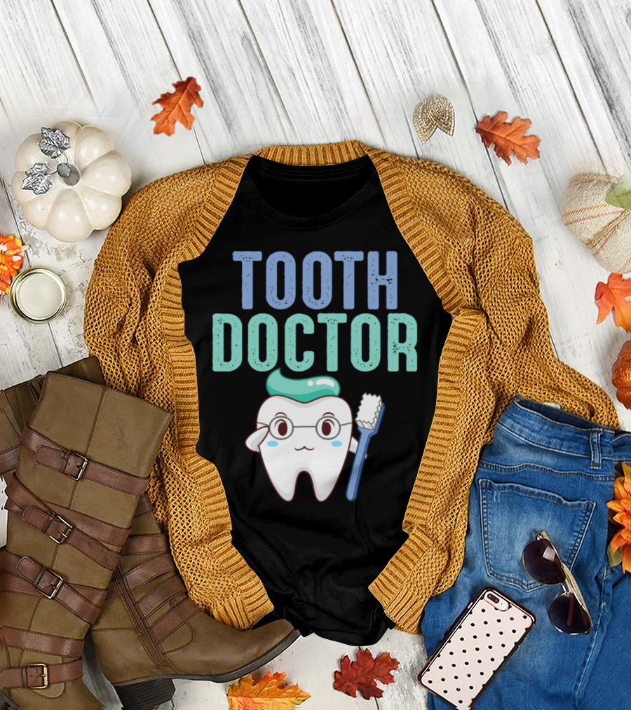 Tooth Doctor Cute Funny Dentist Adorable Tooth Character with Glasses and Toothbrush T-Shirt