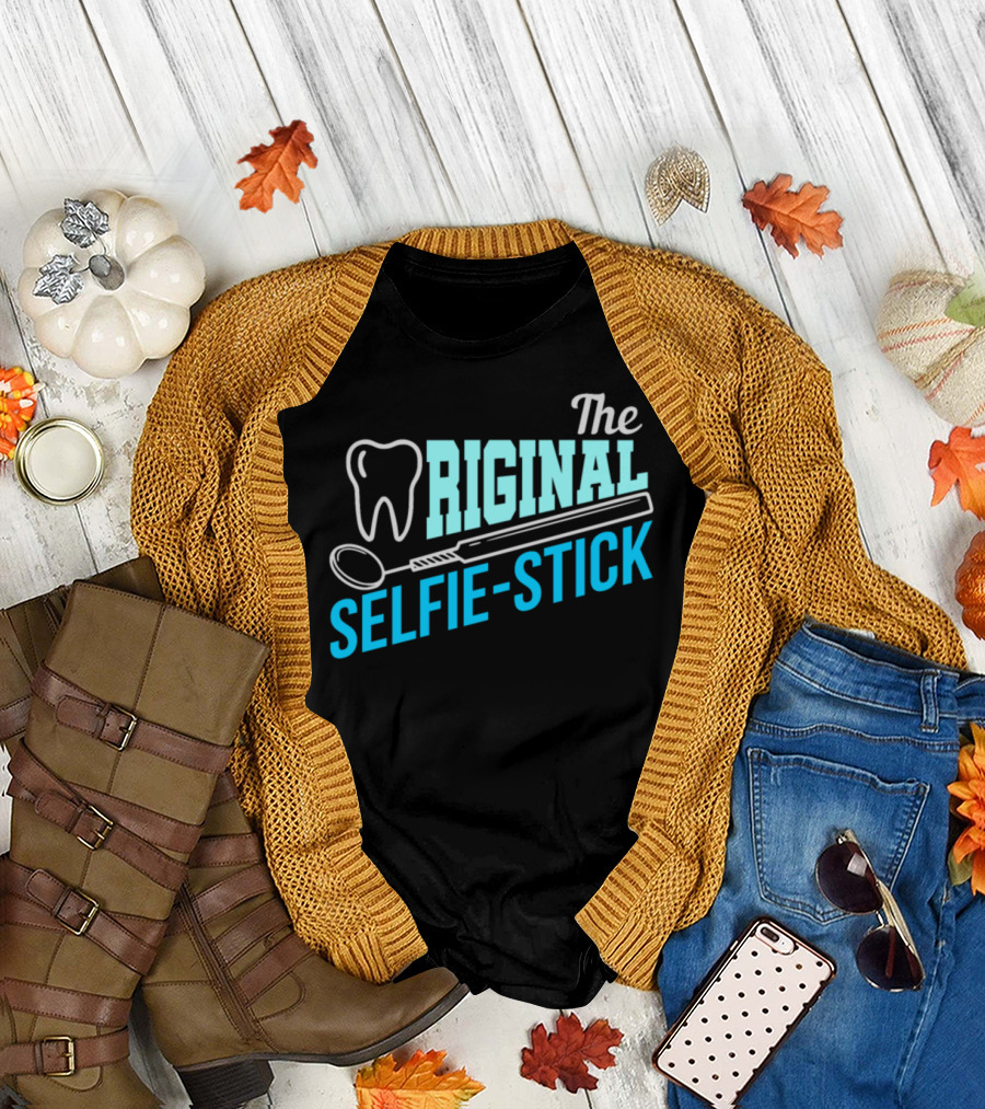 The Original Selfie Stick Funny Dentist Tooth and Mirror T-Shirt