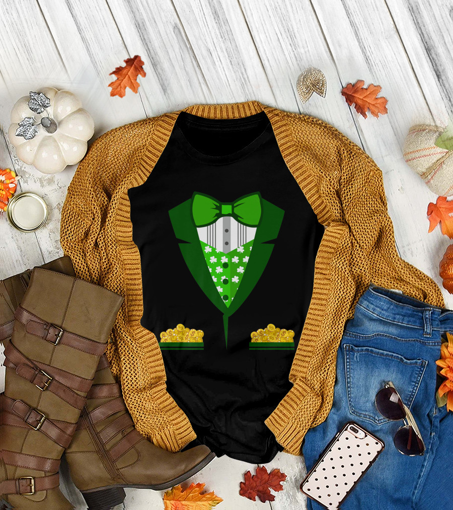 Toddler Boys Irish Clover Tuxedo Bow Tie Leprechaun Gold Coins T-Shirt