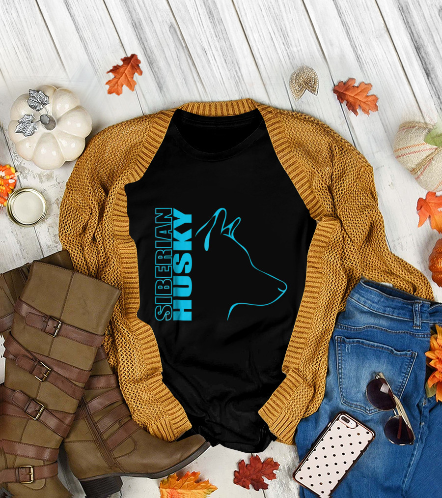 Siberian Husky Outline Profile Fun Blueprint T-Shirt