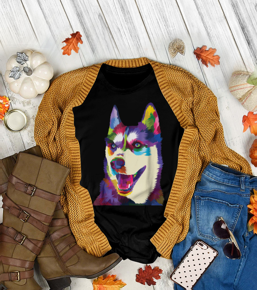 Siberian Husky Colorful Pop Art Dog T-Shirt