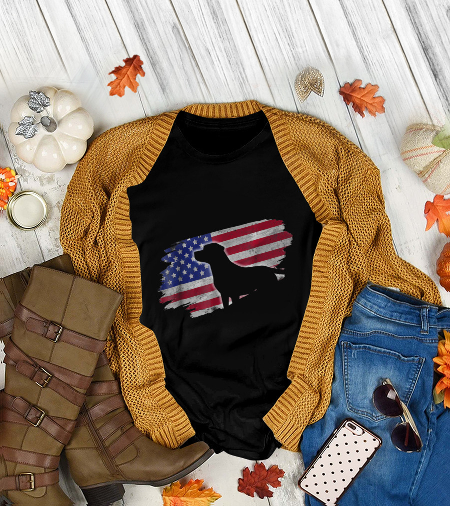 Labrador with American Flag Silhouette USA Patriotic T-Shirt