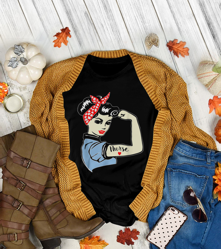 Nurse Strong Woman Warrior Love Nursing Empowerment Classic Rosie Riveter T-Shirt