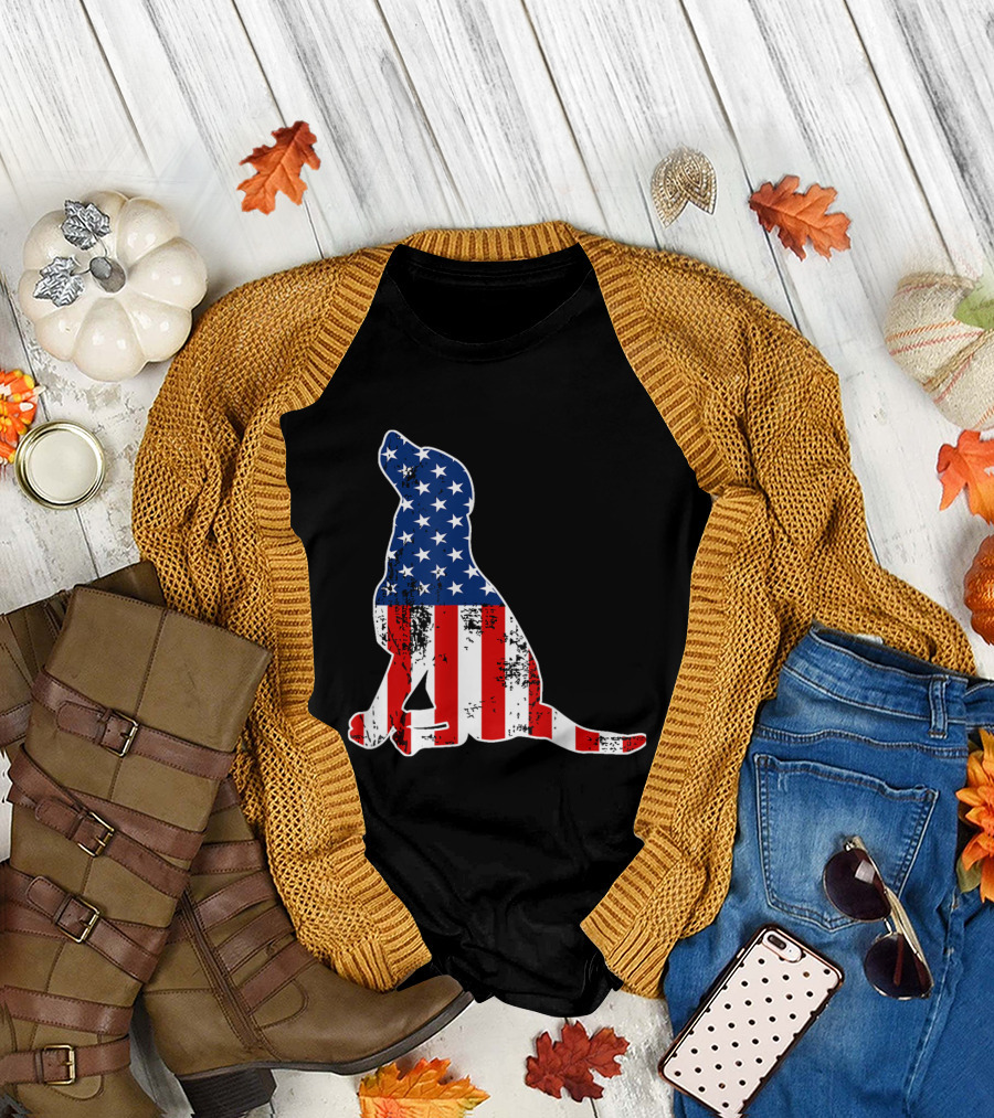 Labrador Dog with American Flag for Independence Day T-Shirt