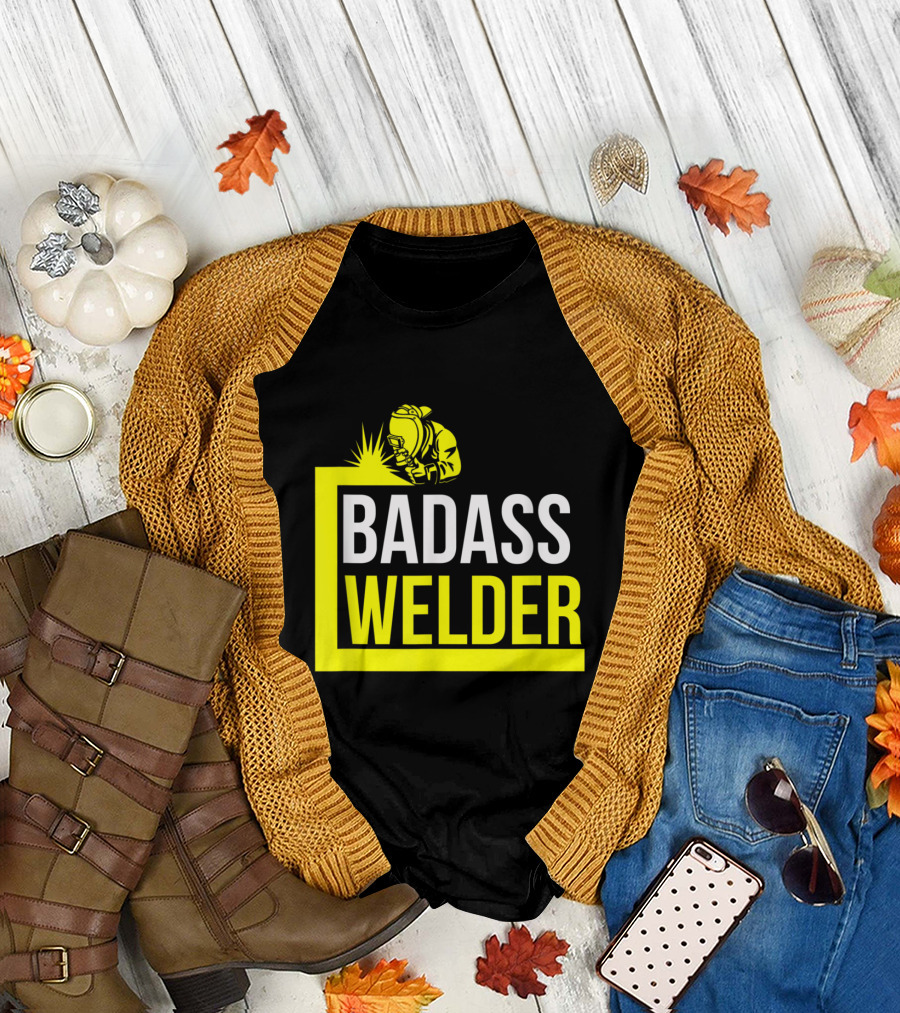Badass Welder Iconic Iron Worker with Yellow Welding T-Shirt