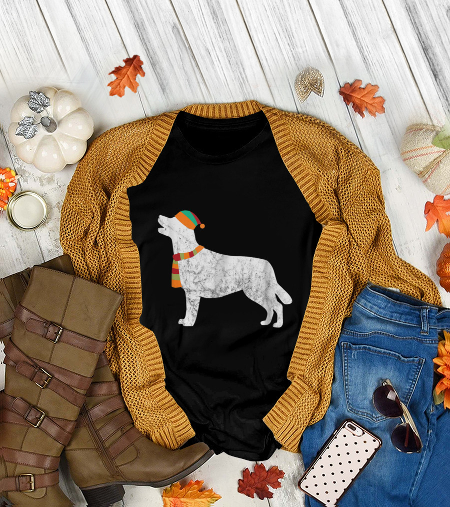 Labrador Holiday with Festive Hat and Scarf T-Shirt