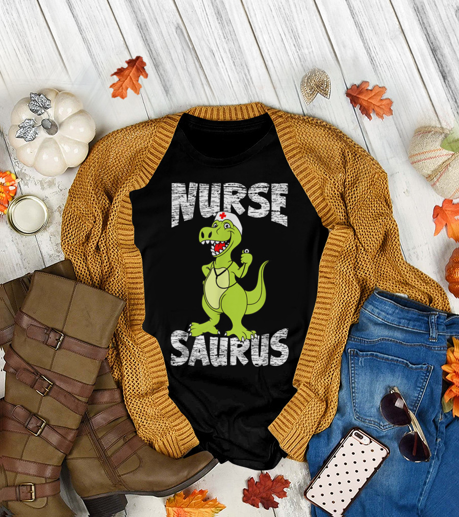 NurseSaurus Dinosaur Graphic with Medical Hat for RN LPN T-Shirt