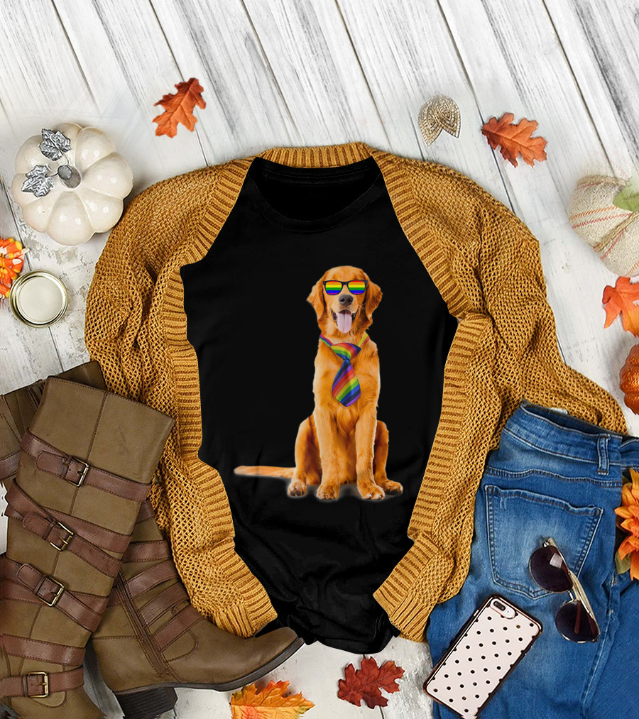 Labrador with Rainbow Glasses and Tie Support Dog T-Shirt