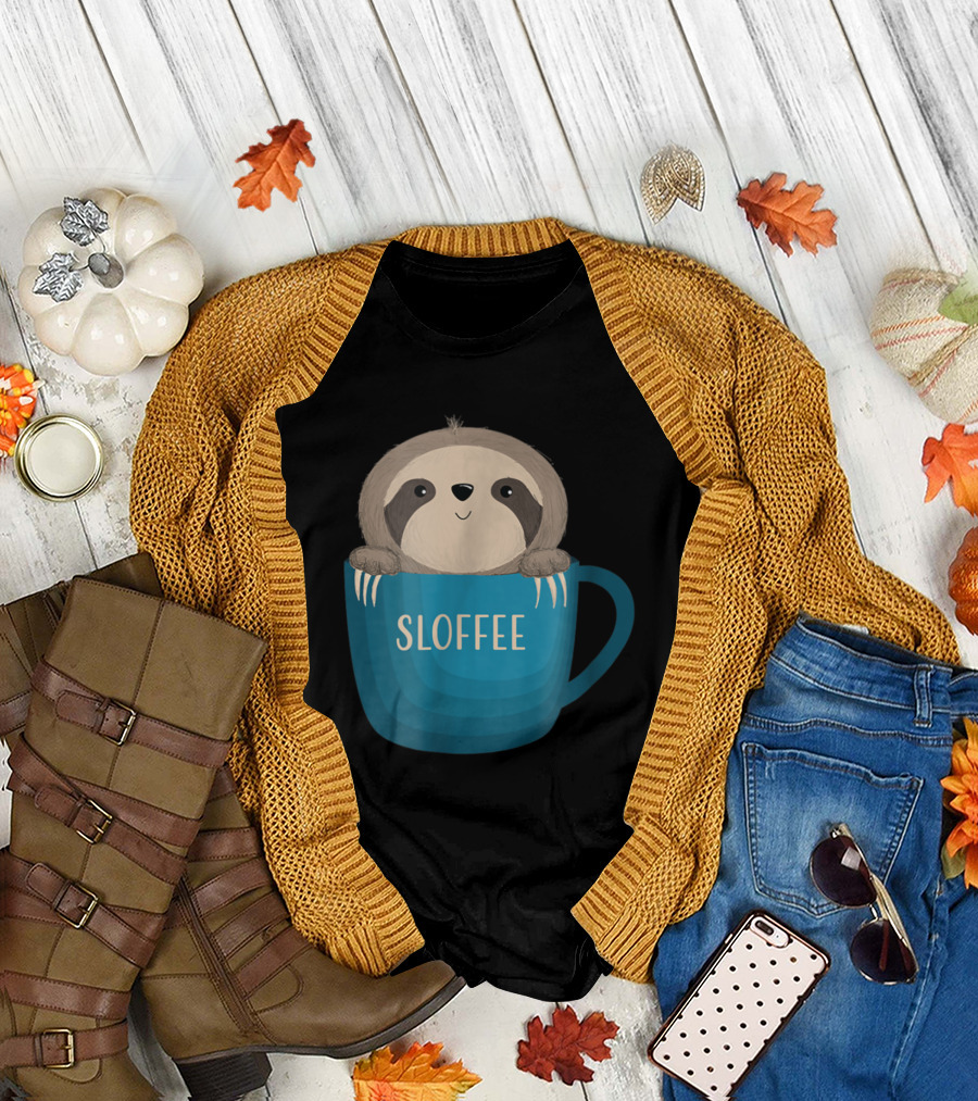 Sloffee Adorable Sloth in Blue Coffee Mug T-Shirt