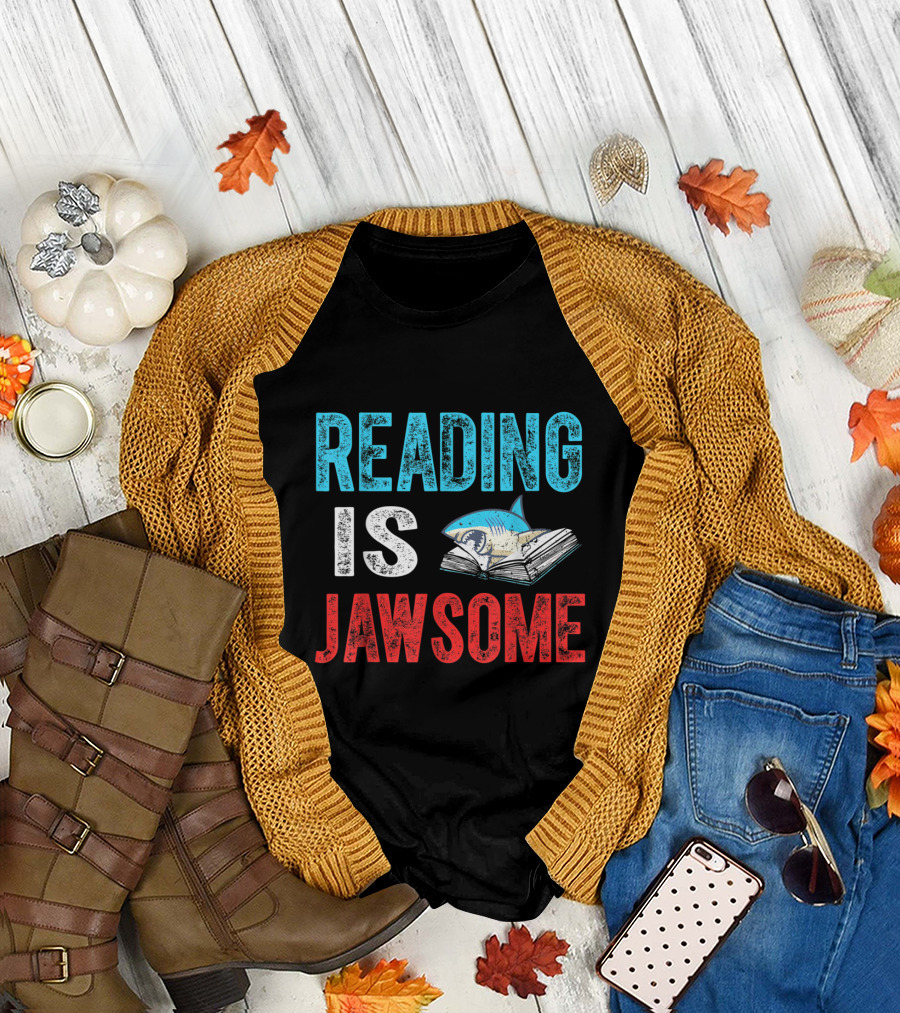Reading Is Jawsome Shark with Open Book T-Shirt