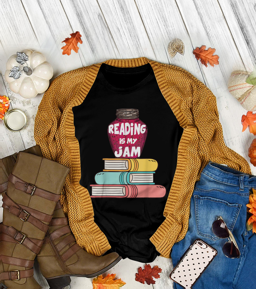 Reading Is My Jam Funny Books Lover Book Stack T-Shirt