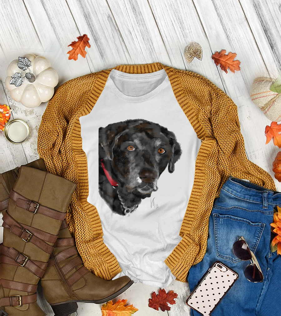 Kind Gentle Agile Black Lab Labrador Retriever Portrait with Red Collar T-Shirt