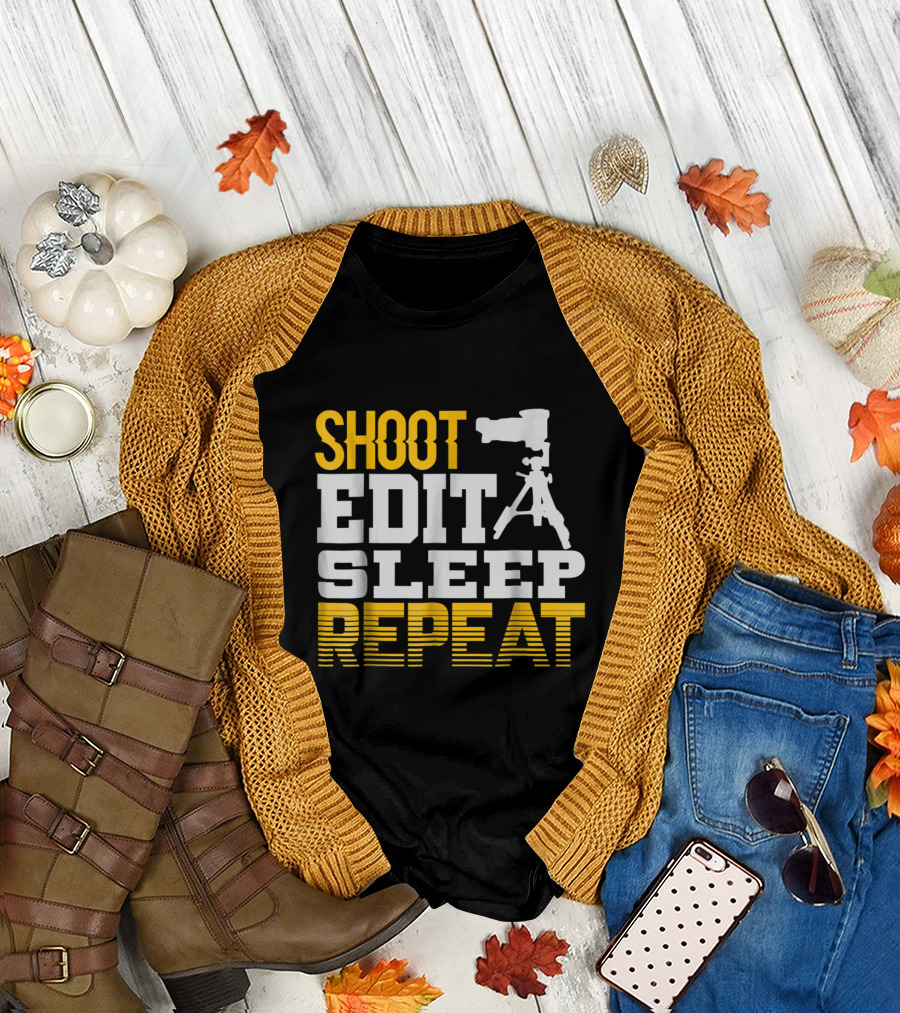 Shoot Edit Sleep Repeat Photographer Camera Tripod T-Shirt