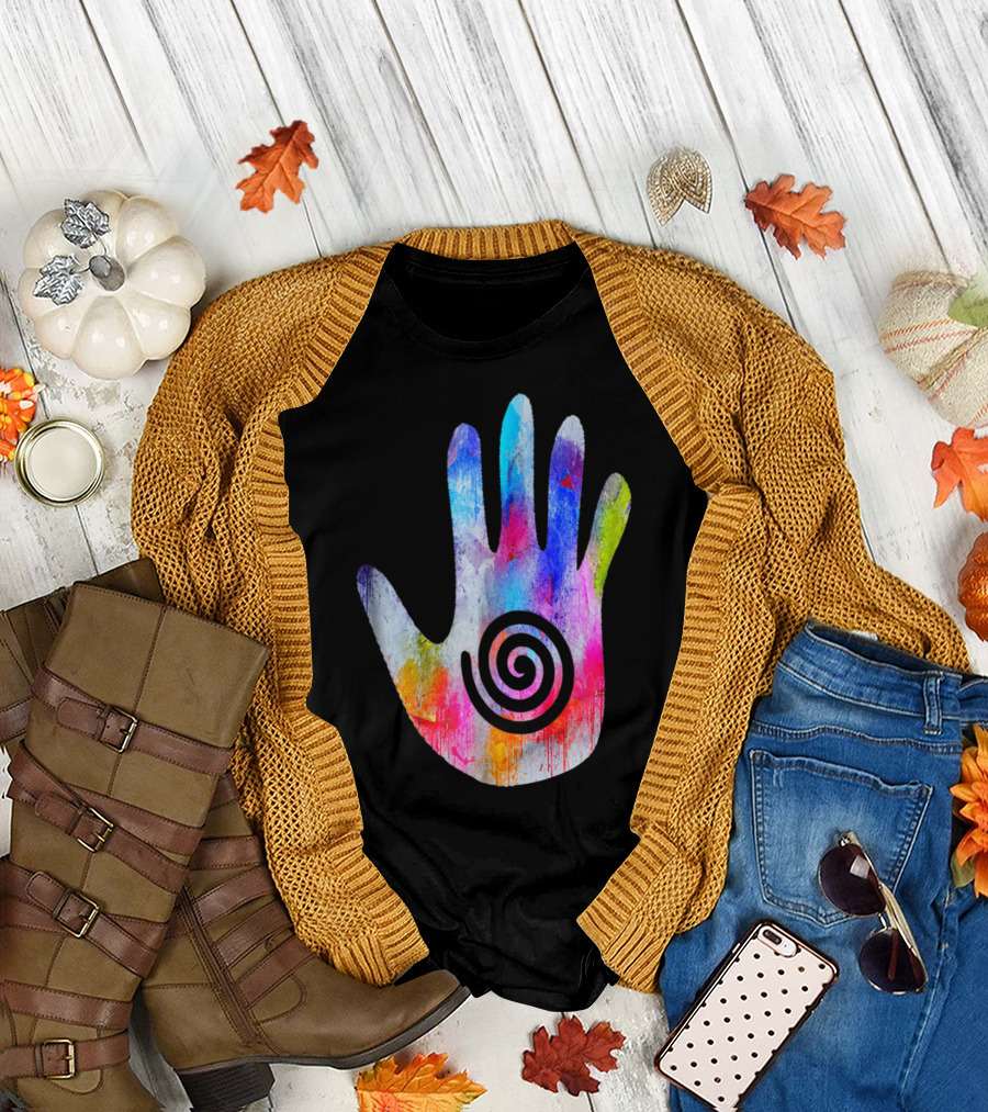 Healer's Hand Watercolor with Spiral Symbol for Healing Arts Enthusiasts T-Shirt