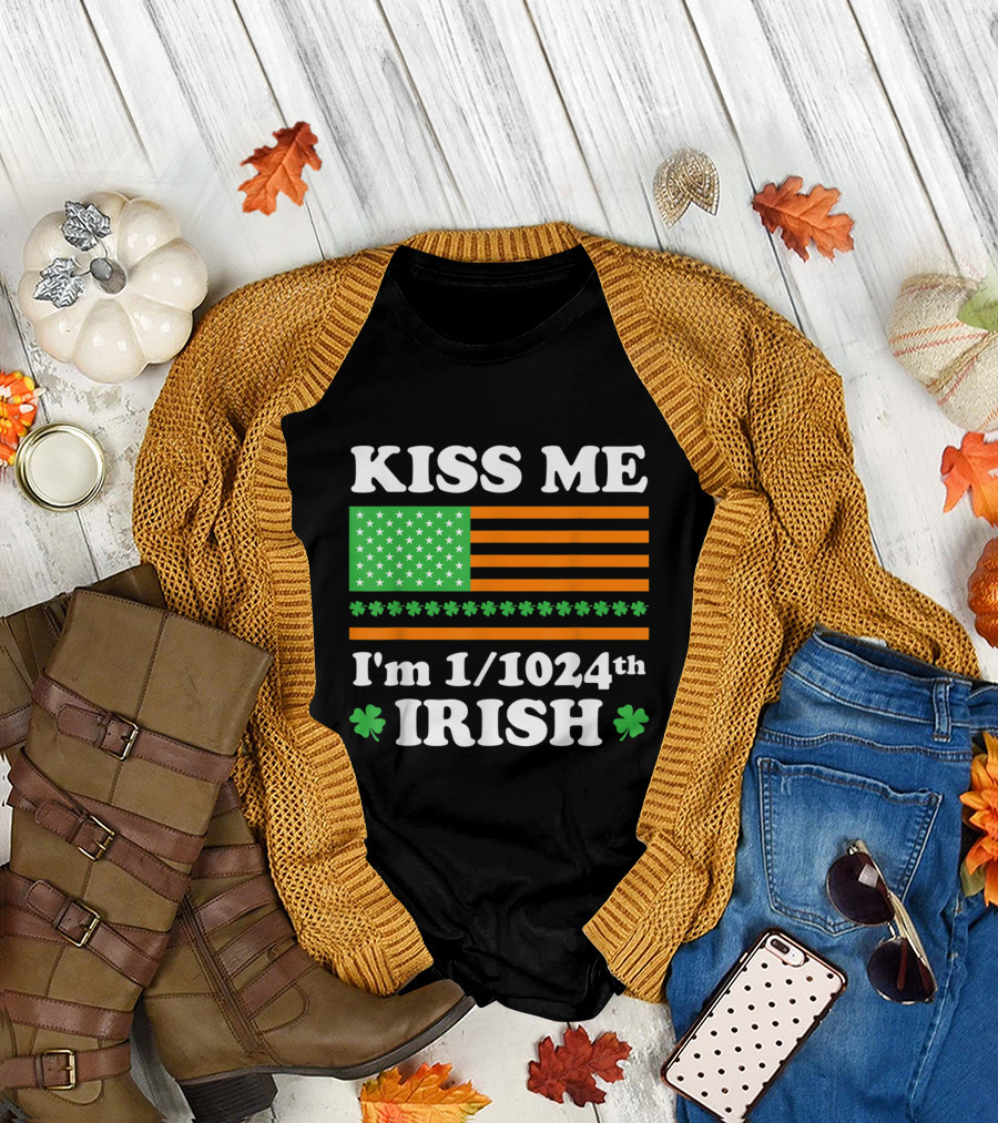 Kiss Me I'm 1/1024th Irish St Patrick's Day Shamrock Flag T-Shirt