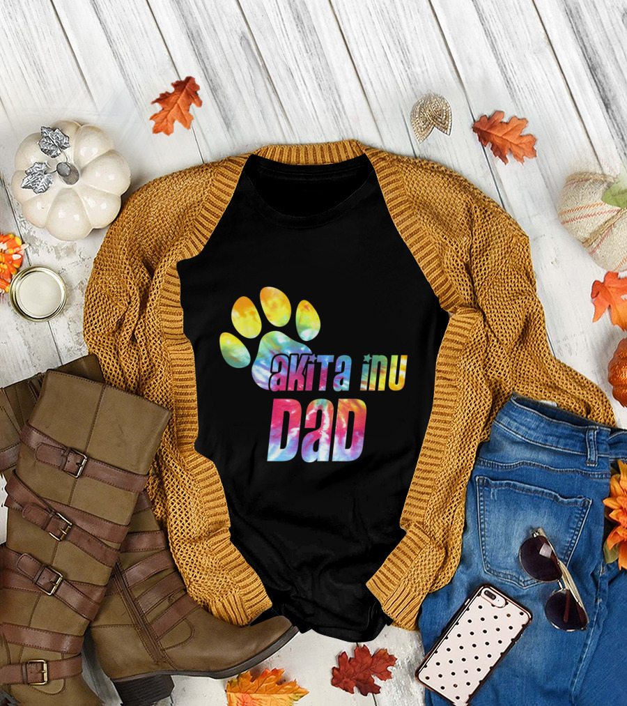 Akita Inu Dad Tie Dye Paw Print Dog Lovers Father T-Shirt