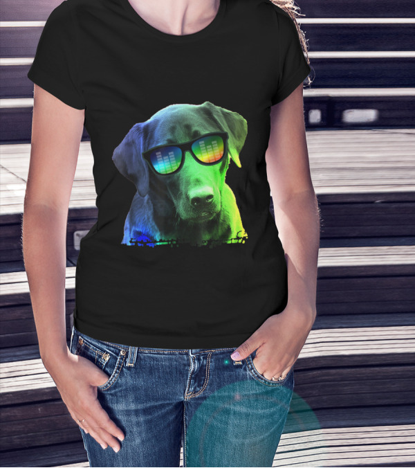 Colorful Labrador With Rainbow Sunglasses And Equalizer Reflection T-Shirt